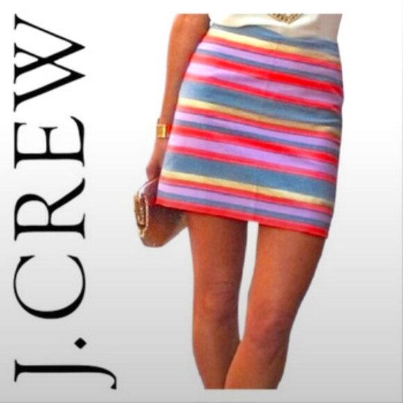 J. Crew Orange, Blue, Gold, and Lavender Stripe Pencil Mini Skirt Size 4 - Picture 1 of 8